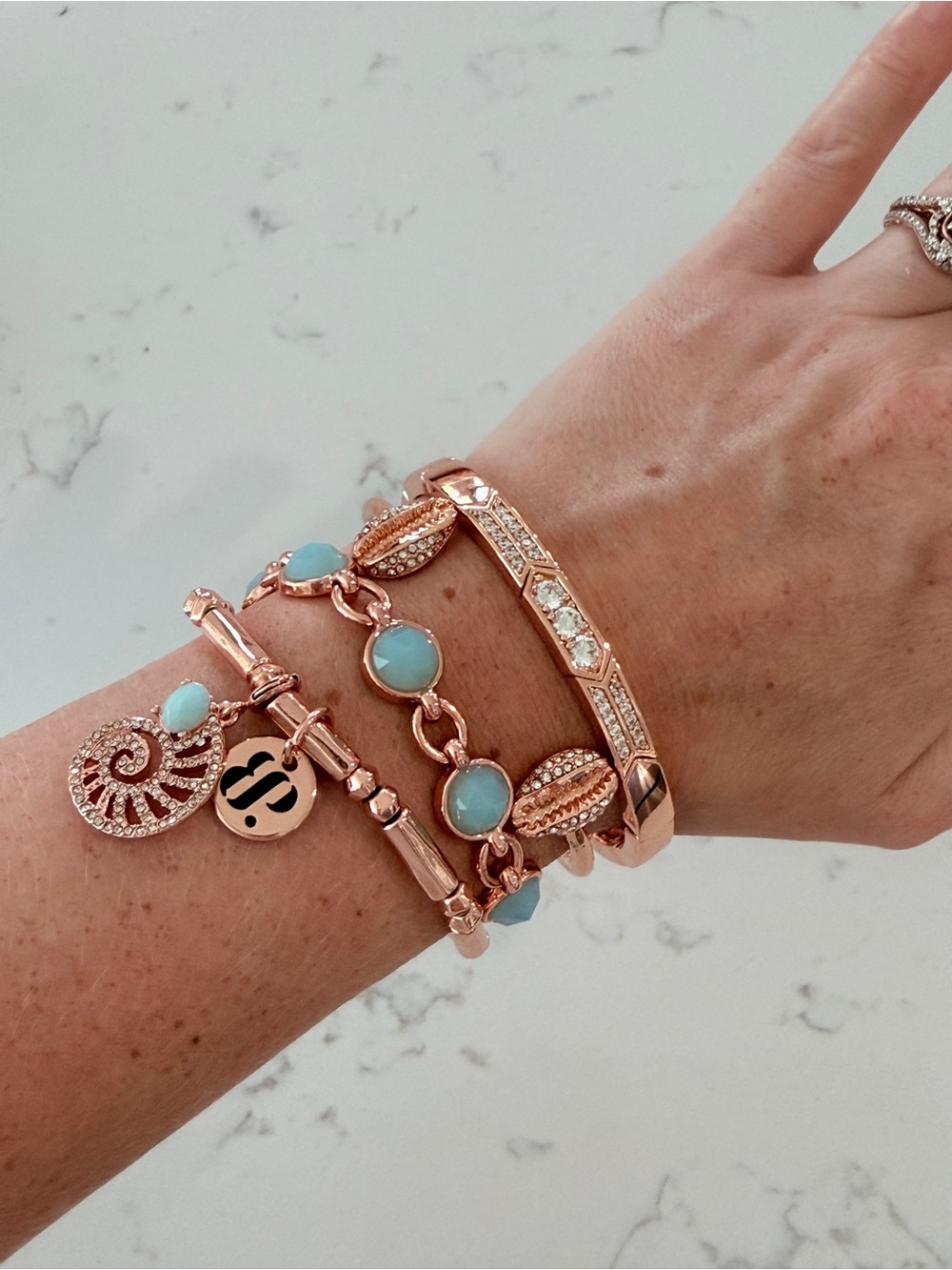 Summer Stacks - bracelet, coastal seashells in rose gold